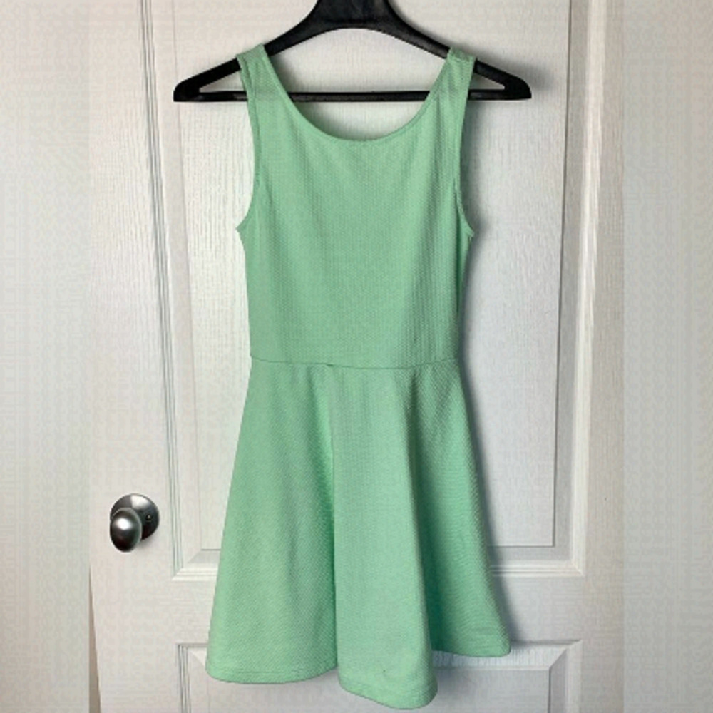 H&M MINT Green Textured Skater Mini-Dress with Cut Out Back Detail